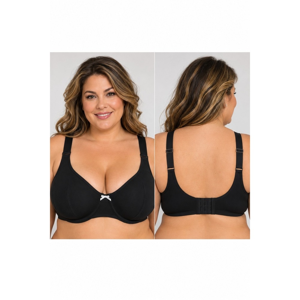 CACIQUE LANE BRYANT COTTON BLACK UNLINED DEMI UNDERWIRE BRA SZ 50C Plus Bow NWT
